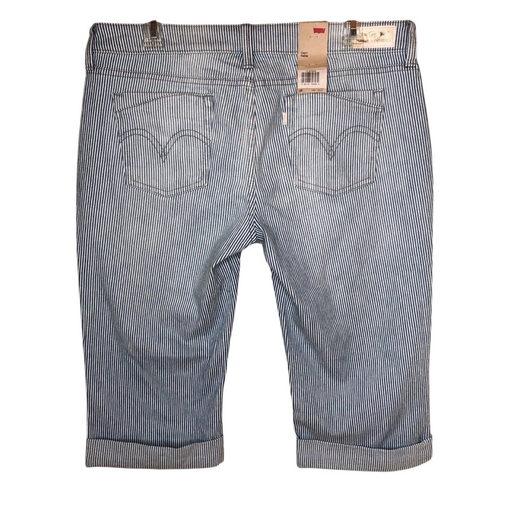 NEW Levi’s Denim Striped Capris Size 12 Petite Blue White Coastal Nautical NWT